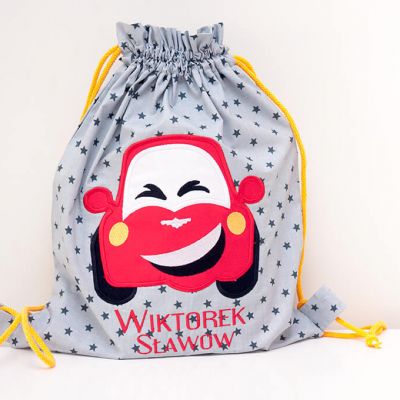 Worek do przedszkola personalizowany Czerwone Autko a'la Zygzak